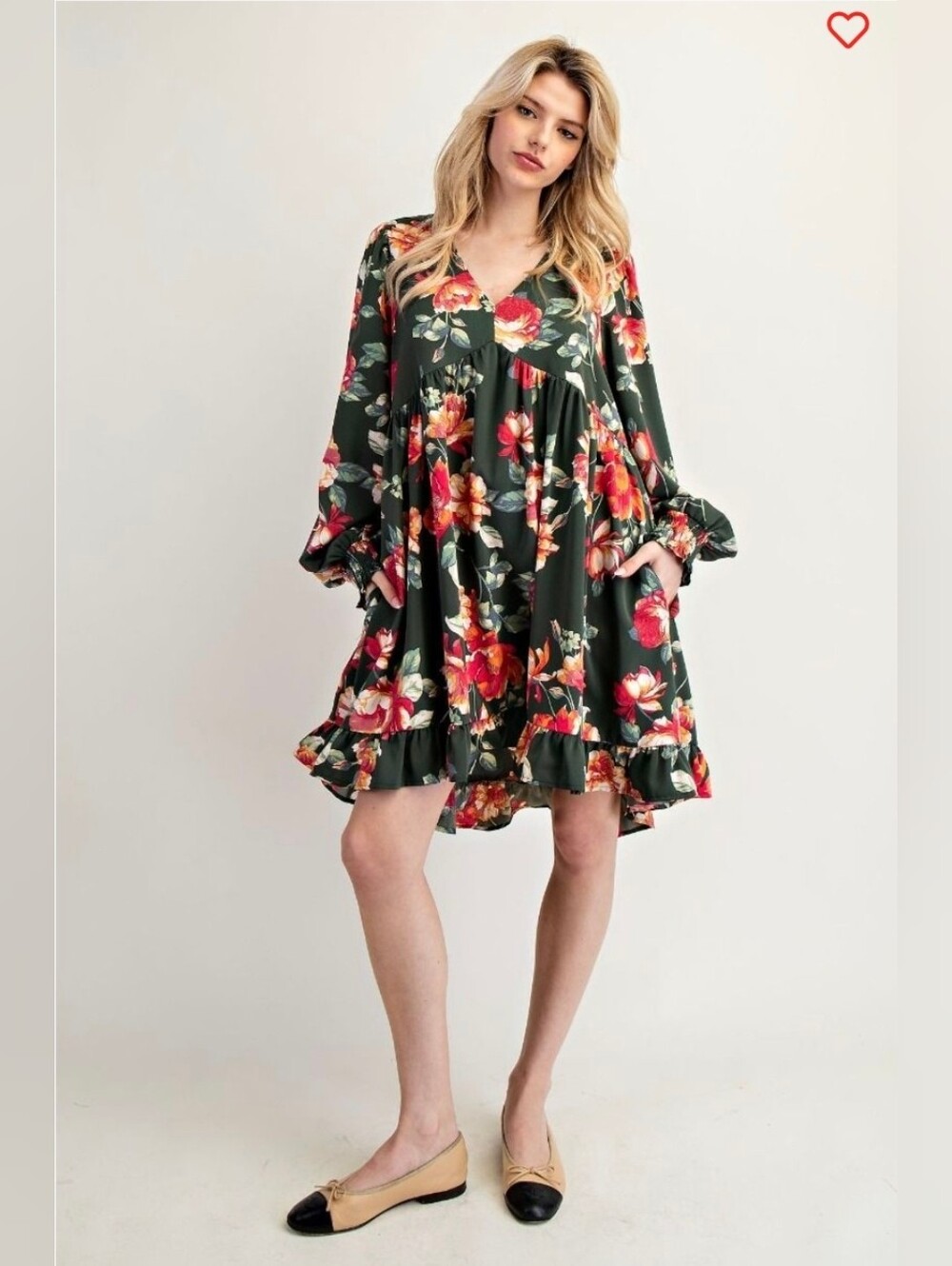 Easel Floral Sophia Twill Woven Dress Boho Floral Babydoll Dress  1X NWT